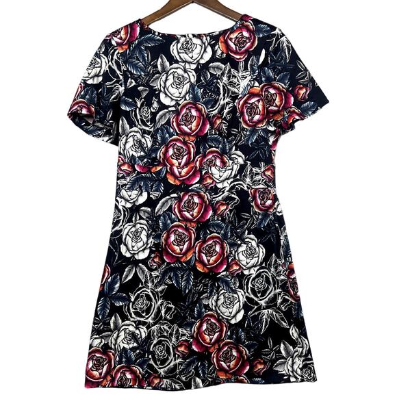 French Connection Graffiti Art Sheath Dress Rose Print Cap Sleeve - 10 - Picture 1 of 3